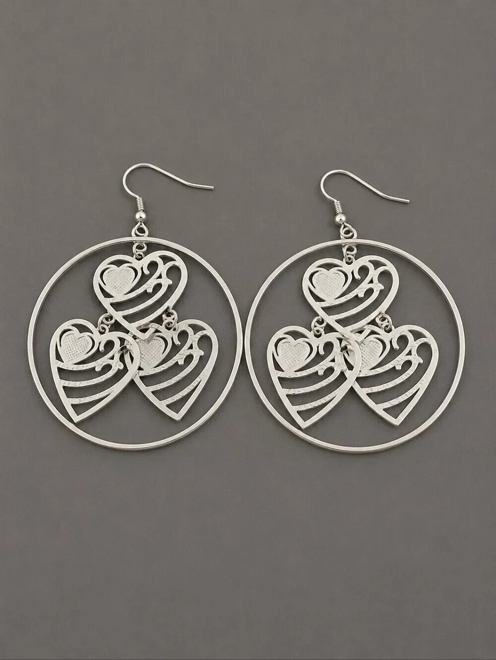 3/$30 Jumbo Heart Cluster Orbit Circle Valentine's Dangle Hook Earrings
